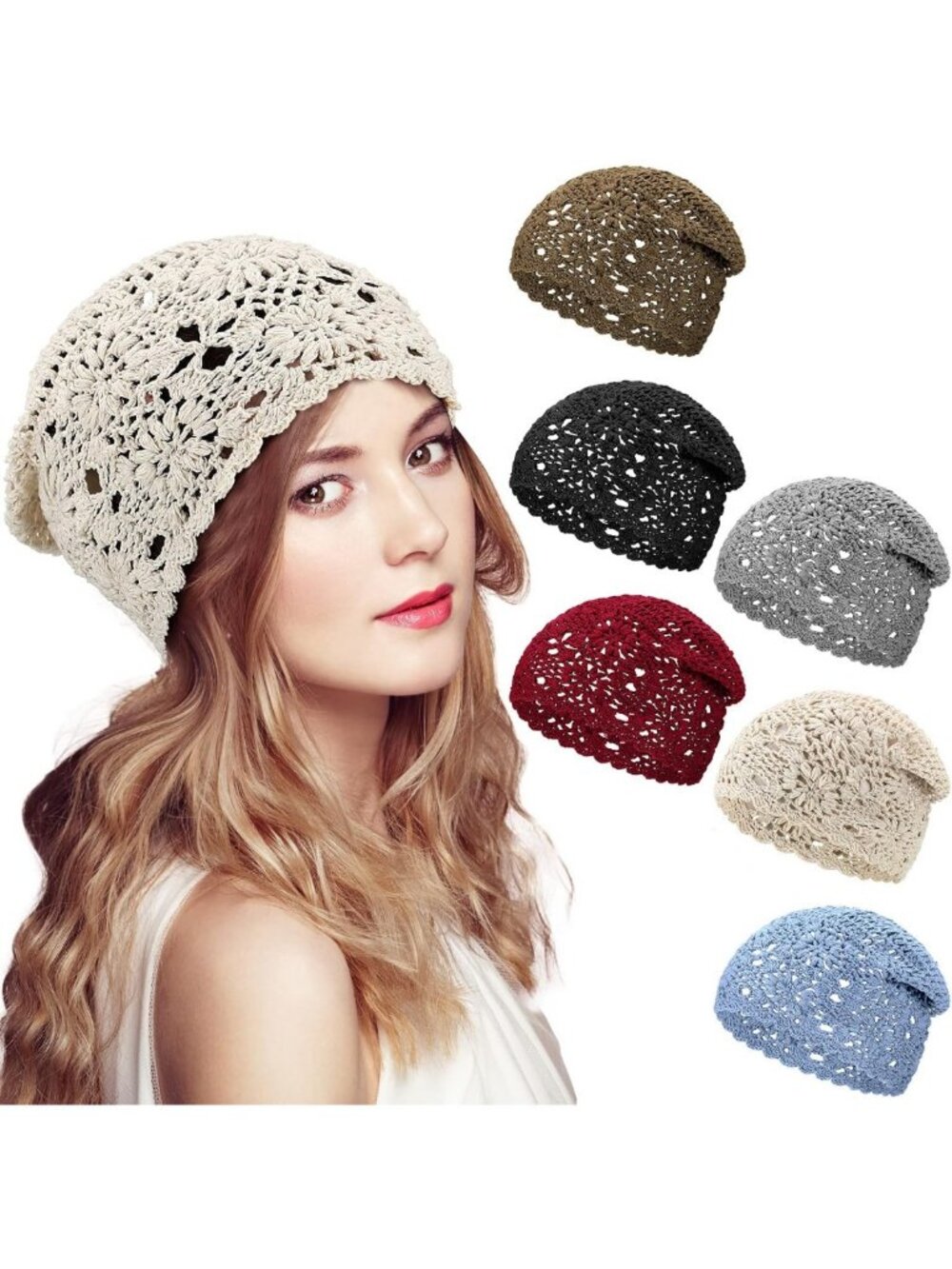 Cozy Cotton Crochet Beanie Set for Women - 6 Stylish Winter Hats, Perfect Gift